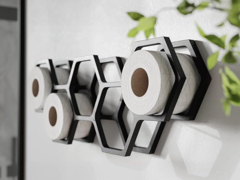 EWART WOODS Toilet paper holder bathroom shelf Bathroom decor toilet paper shelf holder for toilet paper honeycomb (Black)