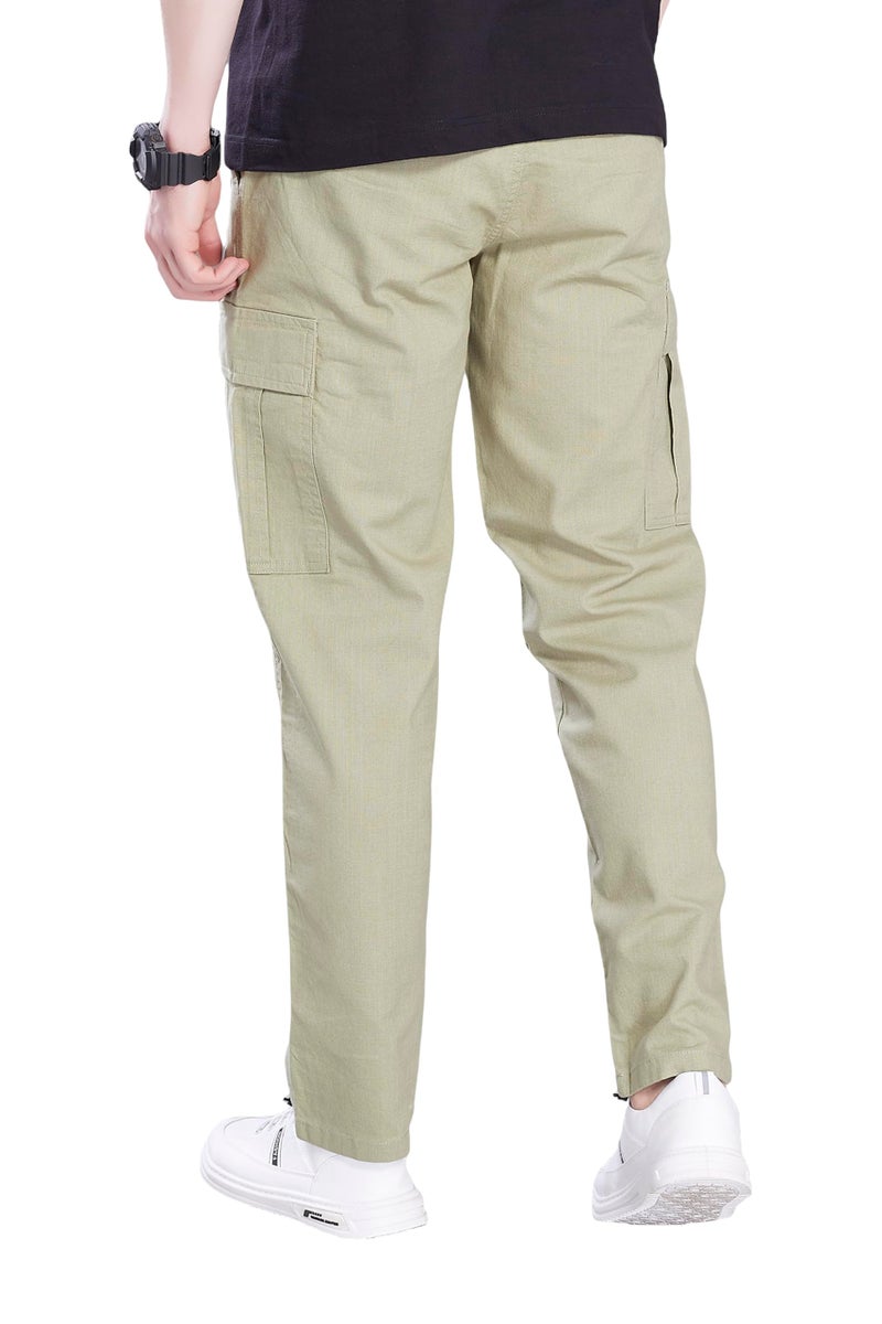 DIVISIVE Men's Loose Fit Linen Blend Cotton Cargo Pants (DCR255_28_Ecru) - Image 5