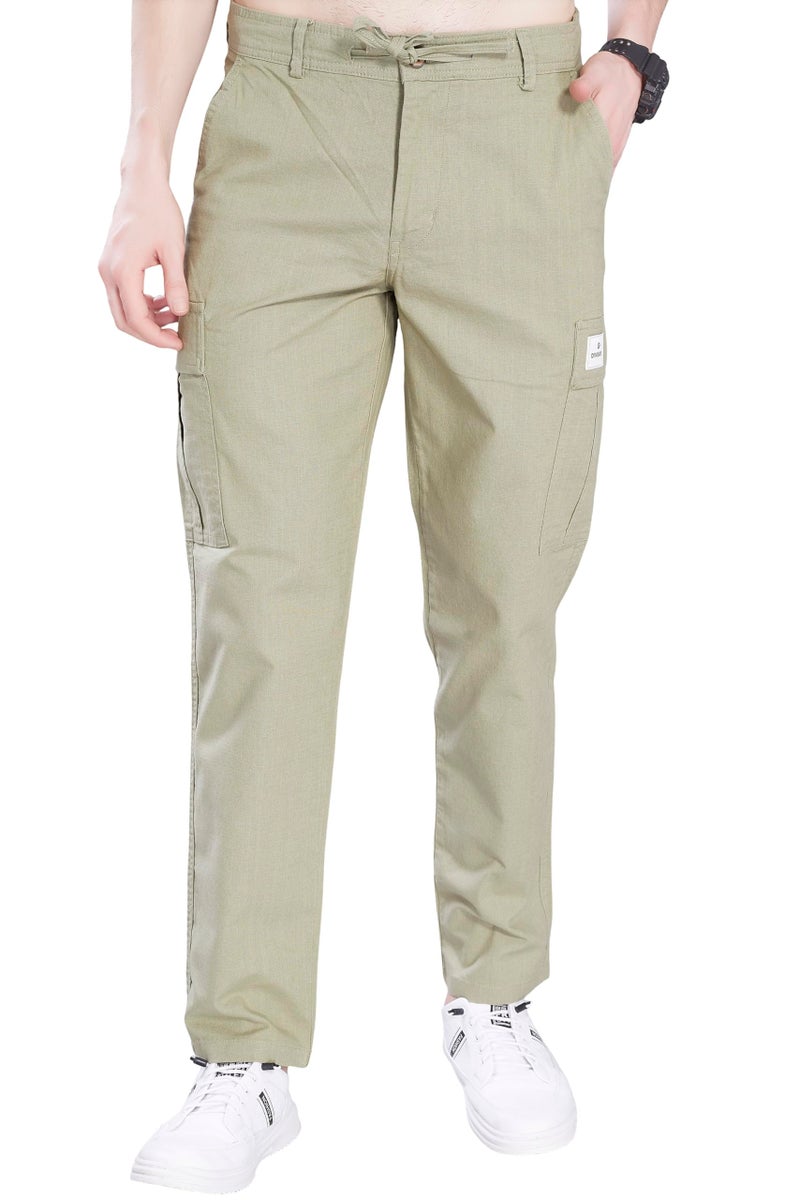 DIVISIVE Men's Loose Fit Linen Blend Cotton Cargo Pants (DCR255_28_Ecru) - Image 3