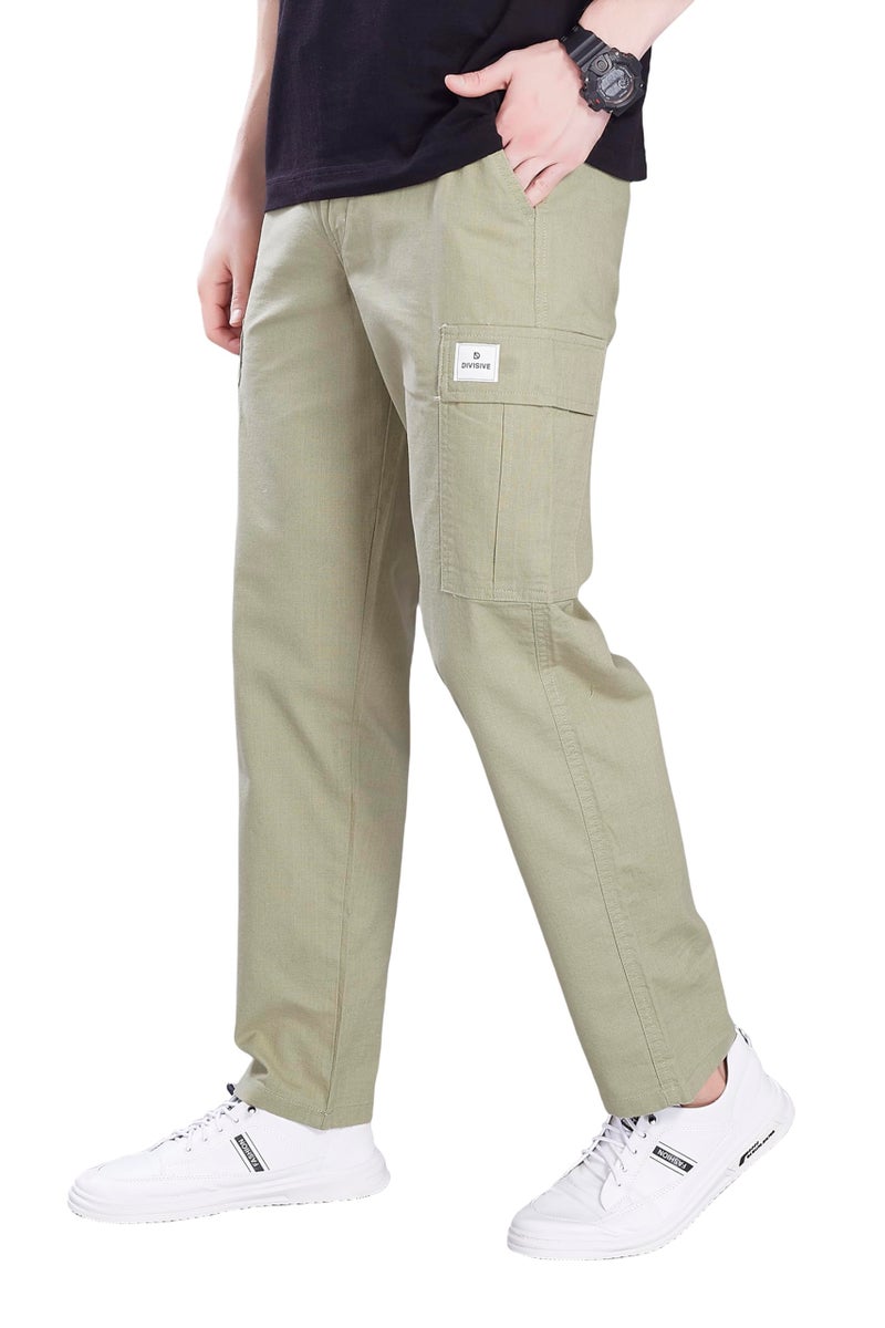 DIVISIVE Men's Loose Fit Linen Blend Cotton Cargo Pants (DCR255_28_Ecru) - Image 1
