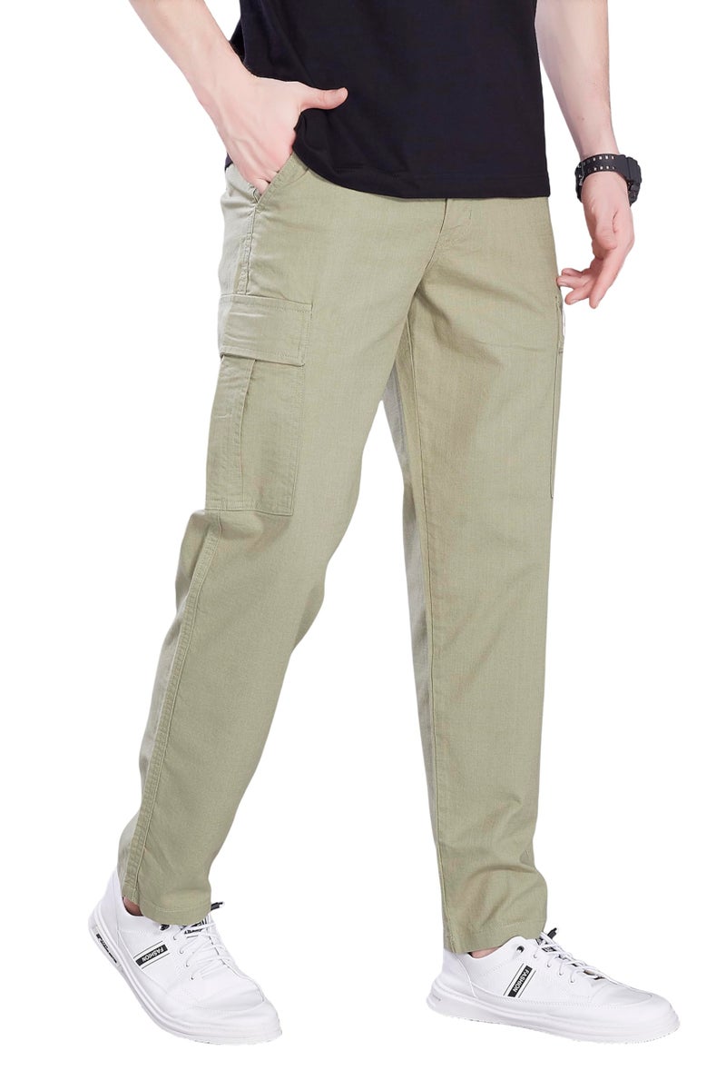 DIVISIVE Men's Loose Fit Linen Blend Cotton Cargo Pants (DCR255_28_Ecru) - Image 4