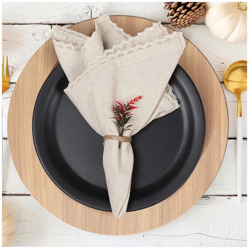 Bedding Craft Cloth Dinner Napkins Linen Flax Cotton 18x18 Set of 12 â€“ Natural with Lace & Mitered Corners â€“ Machine Washable Reusable Fabric Napkins for Weddings, Parties & Table Decorations - Image 2