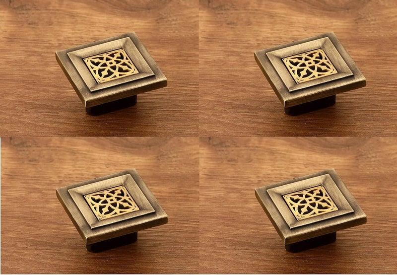 HARMONUS Knobs for Drawer & Cabinets Set Knob, Antique Brass Wardrobe Kitchen Door Pull Handle Knobs Square Shape Drawer Knob - (KNOBS-158- Pack of 4) - Image 1