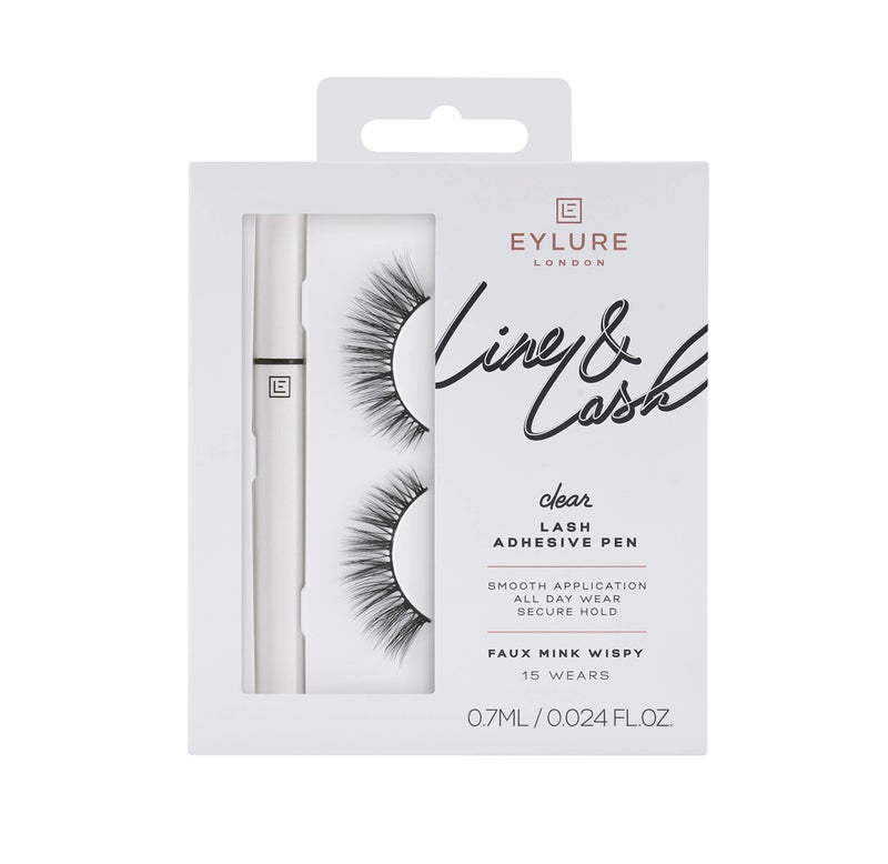 Eylure Line & Lash Kit, Clear Lash Glue Pen and False Lashes, Faux Mink Wispy