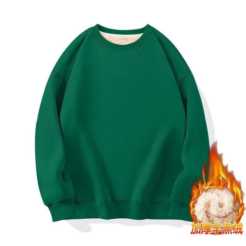Heavyweight Hoodie Lamb Wool Fleece Unisex Autumn Winter Green