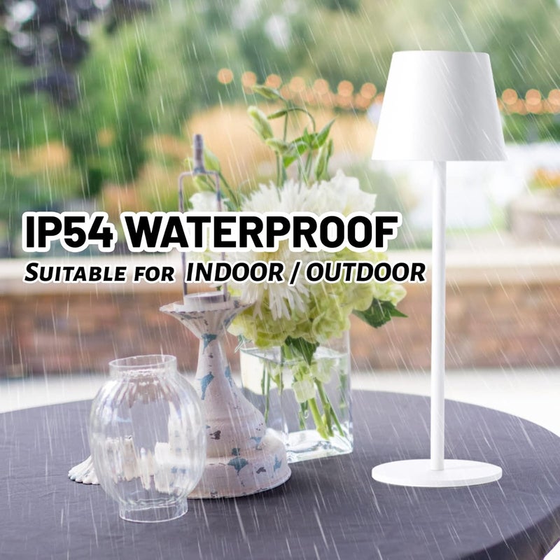 Maksone 2 Pack LED Cordless Table Lamp 6600mWh Rechargeable Battery Desk Lamp 3000K Stepless Dimming Night Light IP54 Waterproof Metal Outdoor Portable Lamp for Camping Restaurant White - Image 5