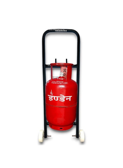 Anamika Heavy Duty LPG Gas Cylinder Trolley with Two Hooks Two Wheels Easy Grip for Effortless Pickup Carry and Transfer Robust and Durable Construction Black
