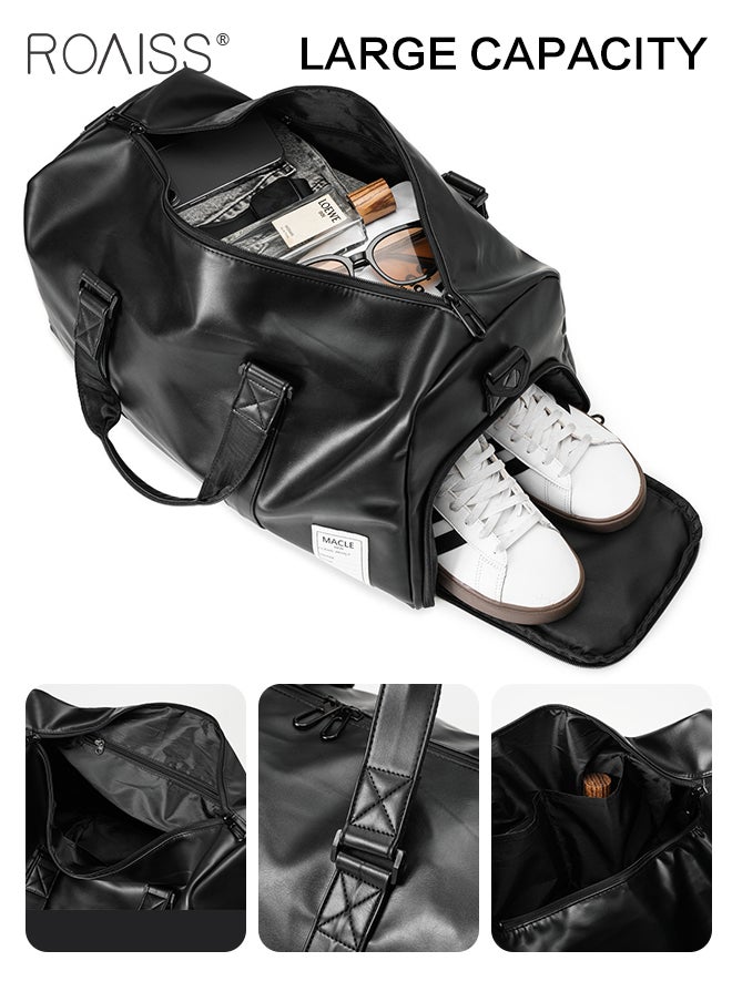 roaiss Unisex Multifunctional Large Capacity Sports Bag Independent Shoe Position Dry and Wet Separation Fitness Shoulder Bag PU Leather Premium Textures Waterproof Business Travel Outdoor Luggage Bag  - Image 3