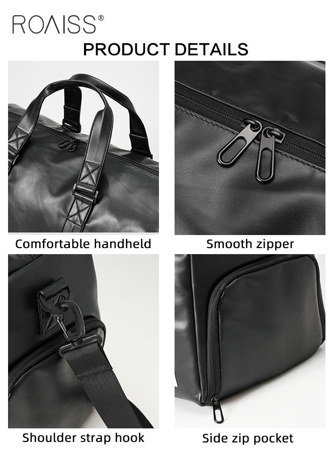 roaiss Unisex Multifunctional Large Capacity Sports Bag Independent Shoe Position Dry and Wet Separation Fitness Shoulder Bag PU Leather Premium Textures Waterproof Business Travel Outdoor Luggage Bag  - Image 5