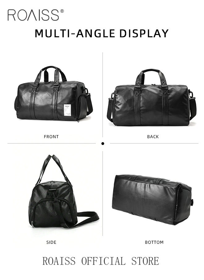 roaiss Unisex Multifunctional Large Capacity Sports Bag Independent Shoe Position Dry and Wet Separation Fitness Shoulder Bag PU Leather Premium Textures Waterproof Business Travel Outdoor Luggage Bag  - Image 4