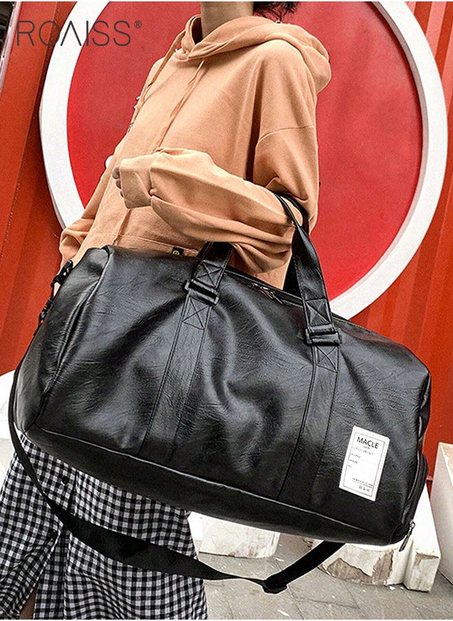 roaiss Unisex Multifunctional Large Capacity Sports Bag Independent Shoe Position Dry and Wet Separation Fitness Shoulder Bag PU Leather Premium Textures Waterproof Business Travel Outdoor Luggage Bag  - Image 2