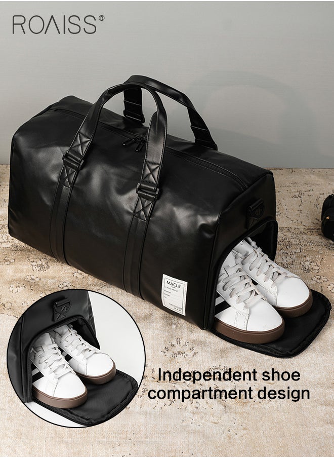 roaiss Unisex Multifunctional Large Capacity Sports Bag Independent Shoe Position Dry and Wet Separation Fitness Shoulder Bag PU Leather Premium Textures Waterproof Business Travel Outdoor Luggage Bag  - Image 1