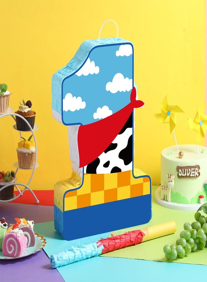 Hungdao Toy Inspired Game Piñata Cow Piñata for Kids Cartoon Story with Stick Blue Yellow Red Cow Clouds Decor for Boys Girls Adults Birthday Baby Shower Party Supplies Gifts Decor(Number 1) - Image 4