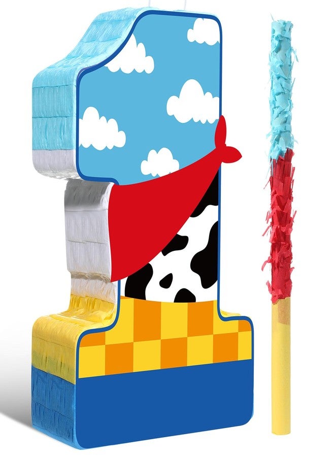 Hungdao Toy Inspired Game Piñata Cow Piñata for Kids Cartoon Story with Stick Blue Yellow Red Cow Clouds Decor for Boys Girls Adults Birthday Baby Shower Party Supplies Gifts Decor(Number 1) - Image 1