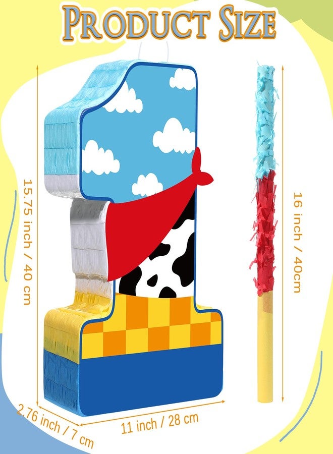 Hungdao Toy Inspired Game Piñata Cow Piñata for Kids Cartoon Story with Stick Blue Yellow Red Cow Clouds Decor for Boys Girls Adults Birthday Baby Shower Party Supplies Gifts Decor(Number 1) - Image 2