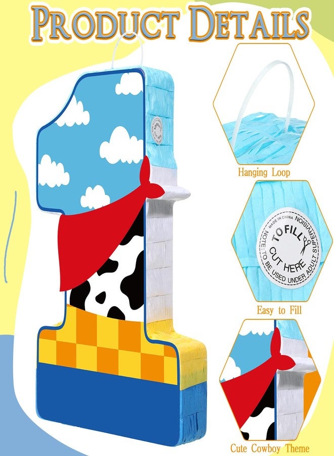 Hungdao Toy Inspired Game Piñata Cow Piñata for Kids Cartoon Story with Stick Blue Yellow Red Cow Clouds Decor for Boys Girls Adults Birthday Baby Shower Party Supplies Gifts Decor(Number 1) - Image 3