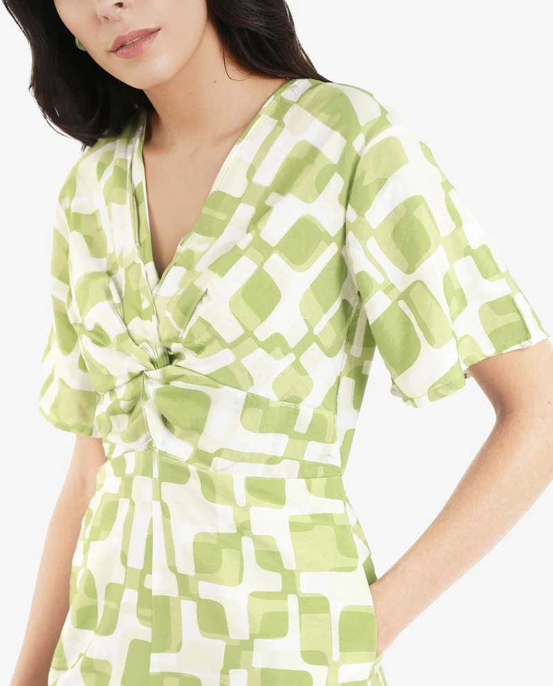 Rareism Women's Twisted Detail Geometric Playsuit