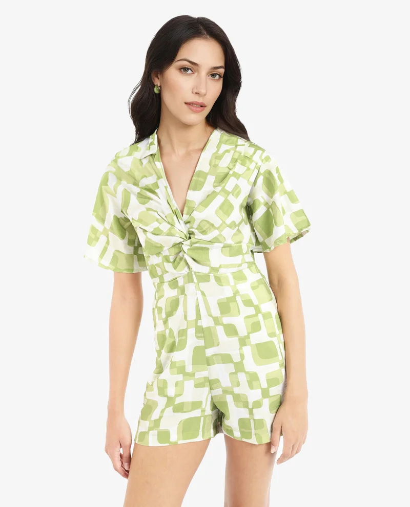 Rareism Women's Twisted Detail Geometric Playsuit