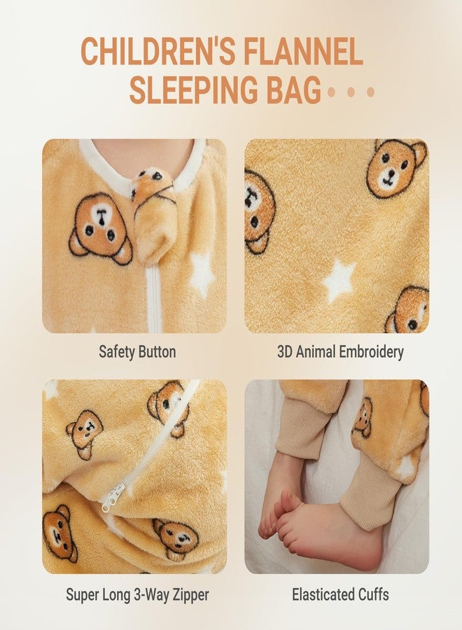 MICHLEY Flannel Baby Sleeping Bag Unisex Pajamas, Long Sleeve Zipper Wearable Sleeping Sack for Autumn Winter Boys Girls,Brownbear,2-3T, Size 100 - Image 5