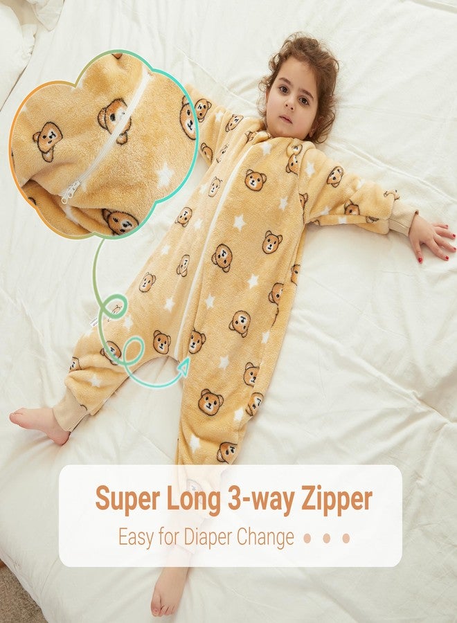 MICHLEY Flannel Baby Sleeping Bag Unisex Pajamas, Long Sleeve Zipper Wearable Sleeping Sack for Autumn Winter Boys Girls,Brownbear,2-3T, Size 100 - Image 3