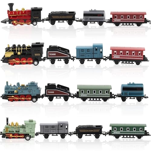Exasinine 4 Sets Train Toys Mini Steam Locomotive Model Trains Model Pull Back Mini Train Set for Kids Boys Girls Birthday Party Favor Train Enthusiasts Collectors - Image 1