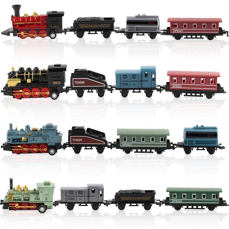 Exasinine 4 Sets Train Toys Mini Steam Locomotive Model Trains Model Pull Back Mini Train Set for Kids Boys Girls Birthday Party Favor Train Enthusiasts Collectors - Image 4