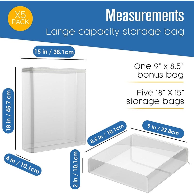 Houseables Clothes Storage Bag, Sweater Bags, Clear Storage Bags, Sweater Storage Bags, Plastic Storage Bags For Clothes, Sweater Bags Moth Proof, Clear Storage Bags With Zipper, Sheet Storage Bags, 18x15, 5 PK - Image 2