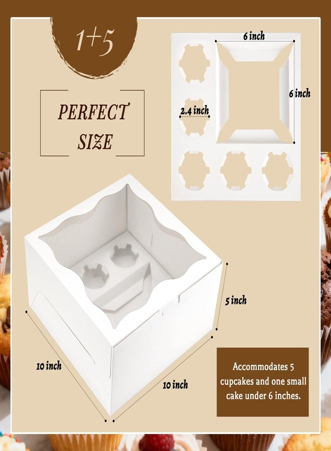 LOKQING 4 Packs Bento Cake Box with Cupcakes, 1+5 Cupcake Box Combo with Clear Window,Fit 5 Cupcakex and 1 Mini Cake for Wedding Birthday Party Baby Shower Baking Supplies - Image 3