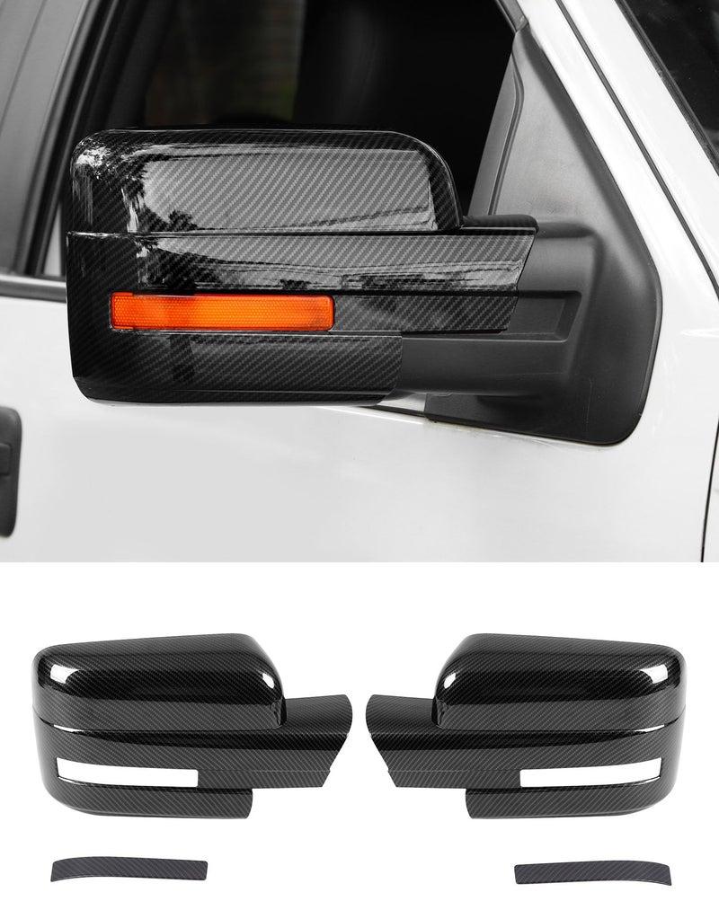 DSWSQ Full Mirror Covers Caps with Turn Signal Cut Compatible with 2009-2014 Ford F150 Raptor Door Side View Mirror Cover Caps Trims Exterior Accessories (DO NOT FIT TOWING MIRROR), Carbon Fiber - Image 1