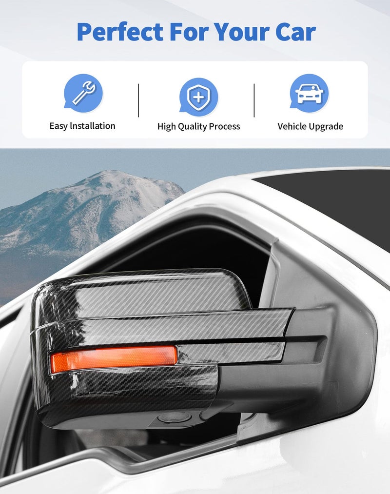 DSWSQ Full Mirror Covers Caps with Turn Signal Cut Compatible with 2009-2014 Ford F150 Raptor Door Side View Mirror Cover Caps Trims Exterior Accessories (DO NOT FIT TOWING MIRROR), Carbon Fiber - Image 3