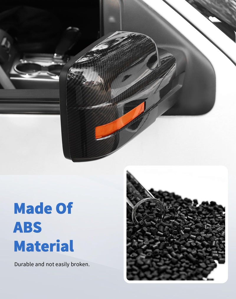 DSWSQ Full Mirror Covers Caps with Turn Signal Cut Compatible with 2009-2014 Ford F150 Raptor Door Side View Mirror Cover Caps Trims Exterior Accessories (DO NOT FIT TOWING MIRROR), Carbon Fiber - Image 2