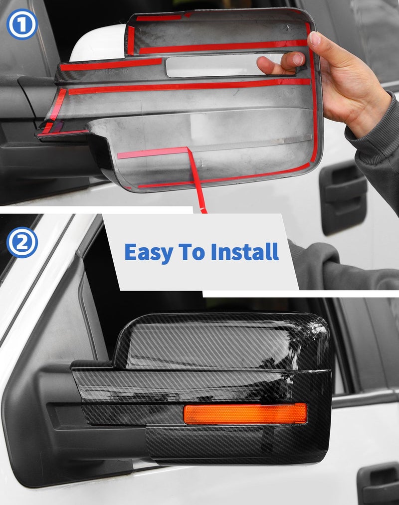 DSWSQ Full Mirror Covers Caps with Turn Signal Cut Compatible with 2009-2014 Ford F150 Raptor Door Side View Mirror Cover Caps Trims Exterior Accessories (DO NOT FIT TOWING MIRROR), Carbon Fiber - Image 4