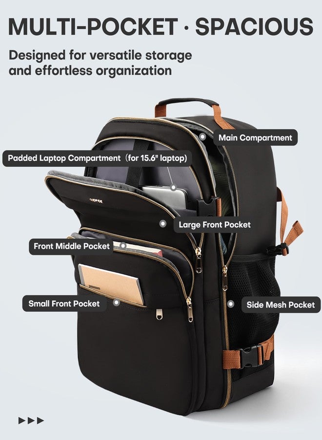 HOTOR Travel Backpack for Women - Large 15.6 Inch Laptop Computer Bag Carry on Backpack Flight Approved Personal Item Bag, Black, 13.0" x 7.9" x 17.3" - Image 3