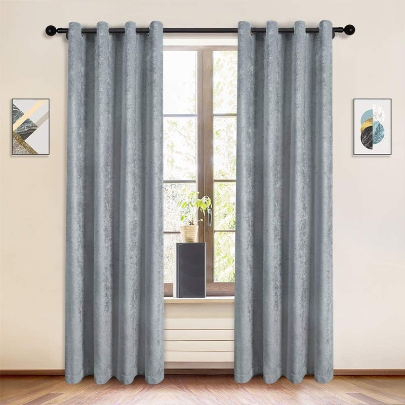 ELKCA DoubleSided Chenille Window Curtains for Living RoomSilver Grey Curtains for Bedroom Grommet TopPack of 2Silver Grey 52 W x 96 L - Image 1