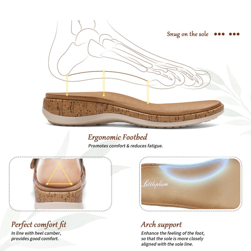 Littleplum Womens Slides Sandals with Arch Support Adjustable Open Toe Slides Soft Cushion Slippers Comfort Walking Summer Shoes Brown Size 8.5 - Image 2