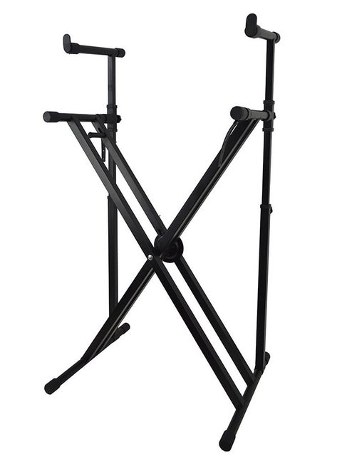 Double Tier Braced Keyboard Stand X-Style Two/2 Tier Piano Stand, 2 Tier Piano Stand,Heavy-Duty Quick Adjustable, Integrated No Installation Required