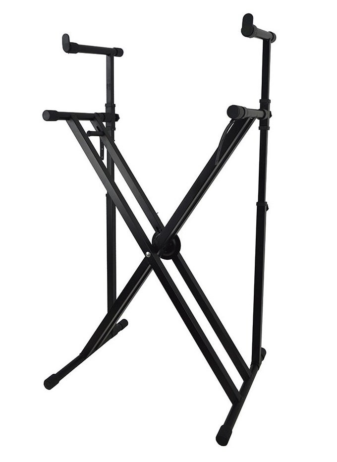 Mike Music - Double Tier Braced Keyboard Stand X-Style Two/2 Tier Piano Stand, 2 Tier Piano Stand,Heavy-Duty Quick Adjustable, Integrated No Installation Required - Image 1