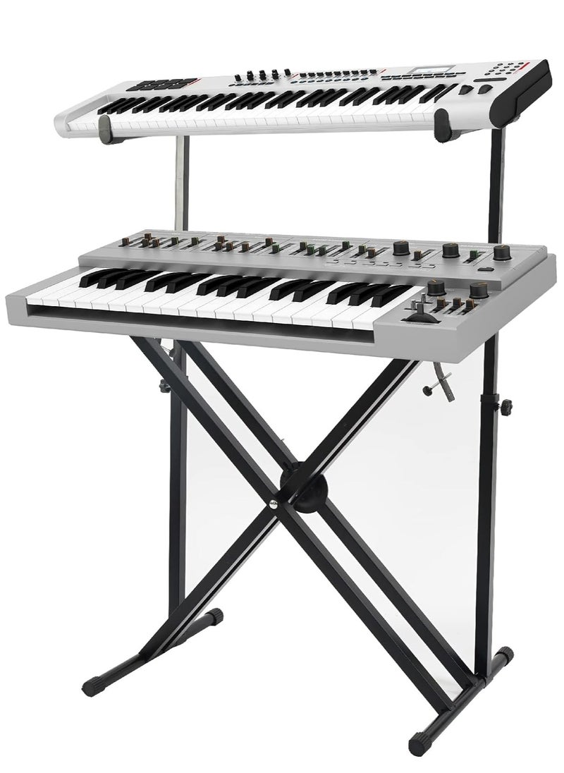 Mike Music - Double Tier Braced Keyboard Stand X-Style Two/2 Tier Piano Stand, 2 Tier Piano Stand,Heavy-Duty Quick Adjustable, Integrated No Installation Required - Image 1