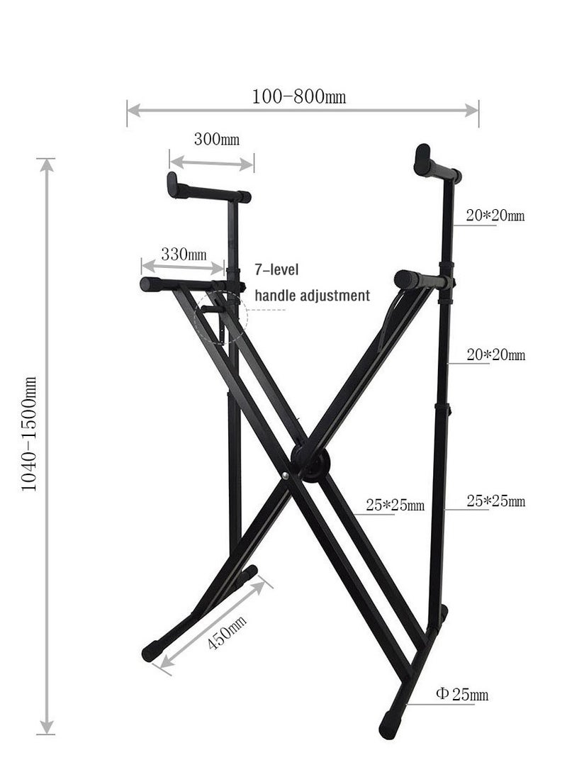 Mike Music - Double Tier Braced Keyboard Stand X-Style Two/2 Tier Piano Stand, 2 Tier Piano Stand,Heavy-Duty Quick Adjustable, Integrated No Installation Required - Image 1