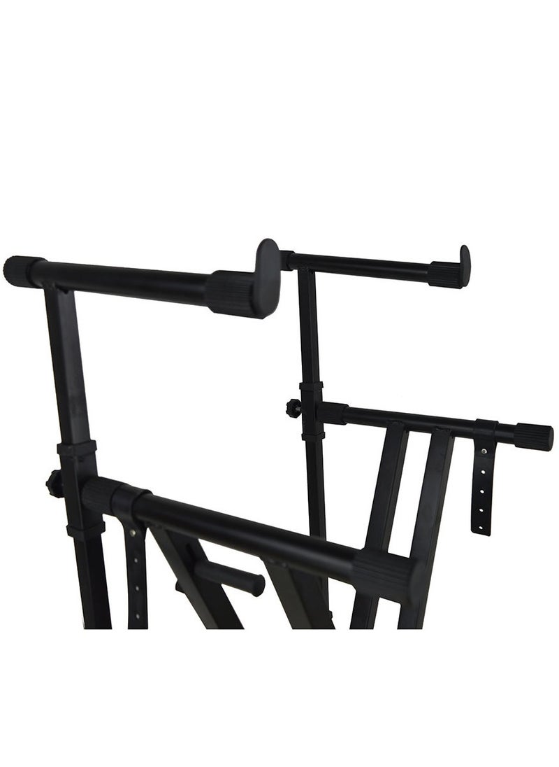 Mike Music - Double Tier Braced Keyboard Stand X-Style Two/2 Tier Piano Stand, 2 Tier Piano Stand,Heavy-Duty Quick Adjustable, Integrated No Installation Required - Image 1