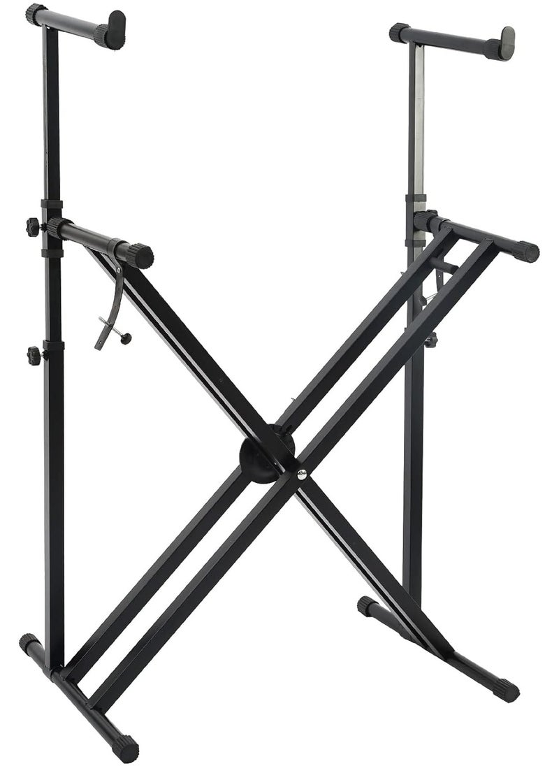 Mike Music - Double Tier Braced Keyboard Stand X-Style Two/2 Tier Piano Stand, 2 Tier Piano Stand,Heavy-Duty Quick Adjustable, Integrated No Installation Required - Image 1