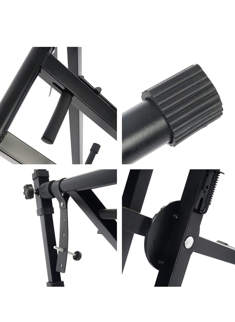 Mike Music - Double Tier Braced Keyboard Stand X-Style Two/2 Tier Piano Stand, 2 Tier Piano Stand,Heavy-Duty Quick Adjustable, Integrated No Installation Required - Image 1