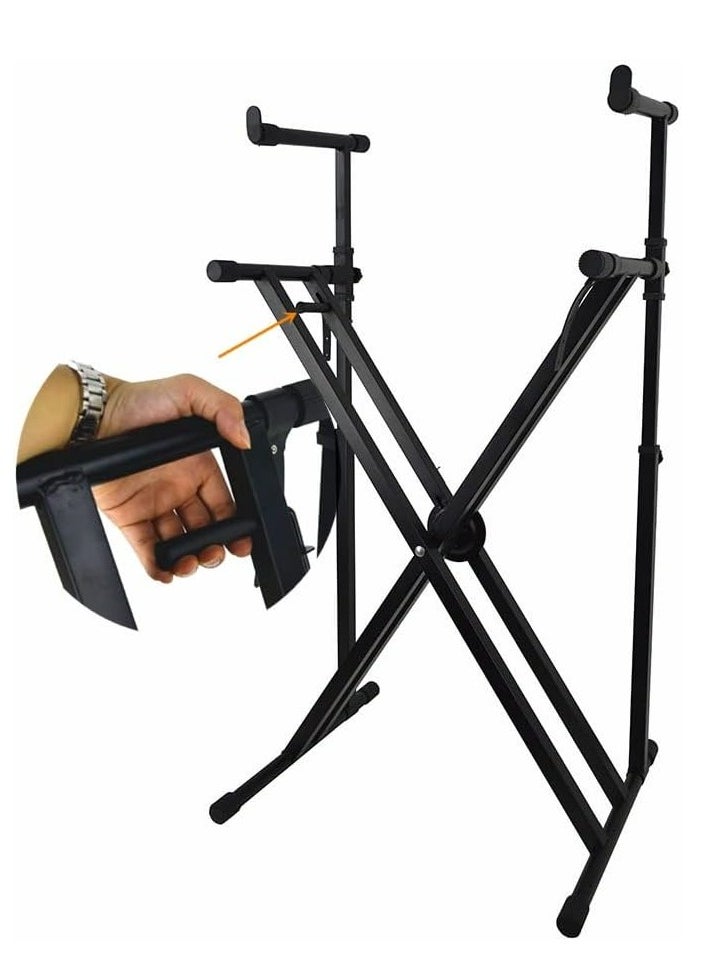 Mike Music - Double Tier Braced Keyboard Stand X-Style Two/2 Tier Piano Stand, 2 Tier Piano Stand,Heavy-Duty Quick Adjustable, Integrated No Installation Required - Image 1