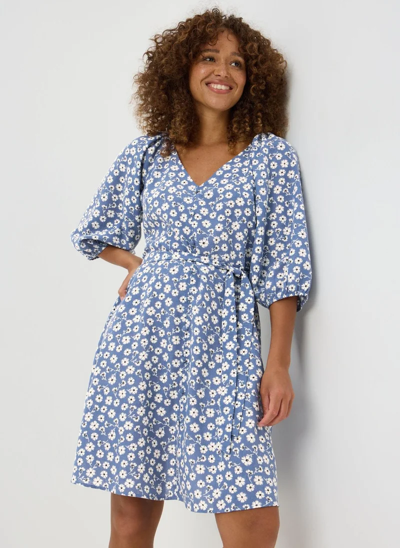 Matalan Blue Floral Belted Mini Dress