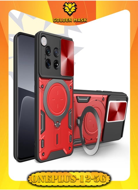 GOLDEN MASK For OnePlus 12 Armored Camera Shield Cover Camera Lend Protection, Built-in 360° (Red)