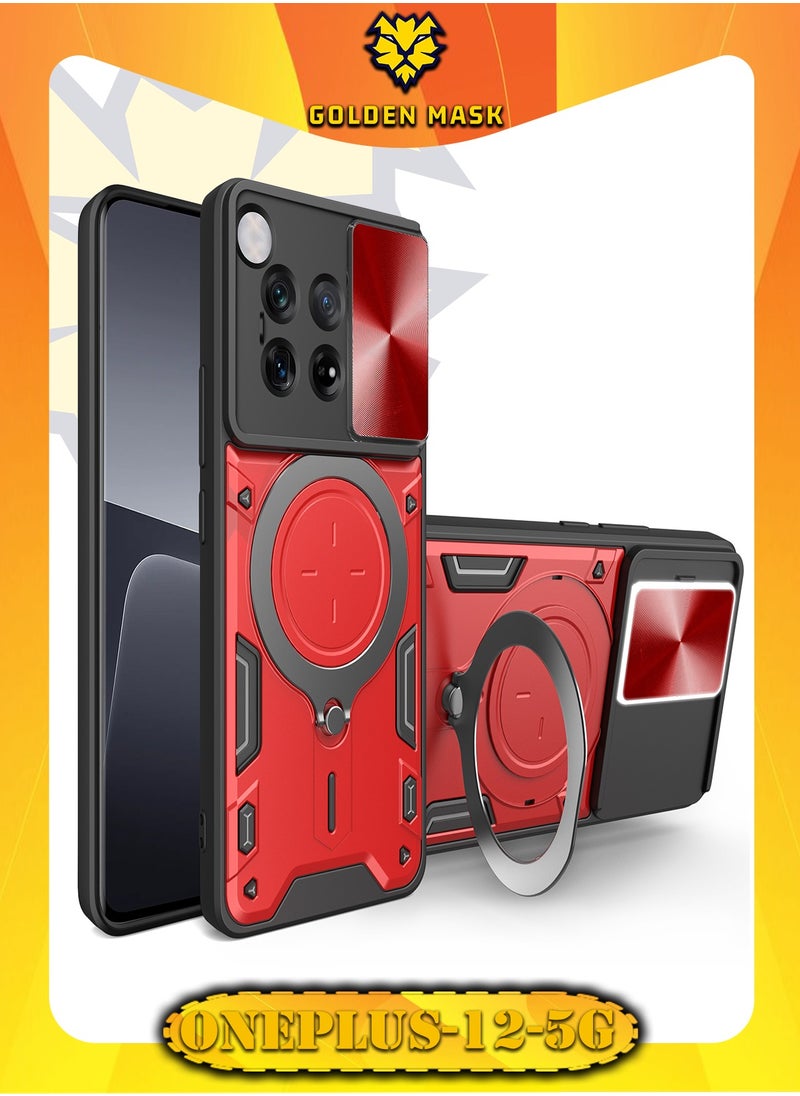 GOLDEN MASK - GOLDEN MASK For OnePlus 12 Armored Camera Shield Cover Camera Lend Protection, Built-in 360° (Red) - Image 1