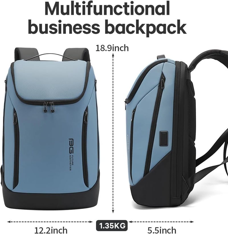 Red Lemon BANGE Captain Business Smart Backpack Waterproof fit 15.6 Inch Laptop Backpack with USB Charging Port,Travel Durable Backpack for Men and Women (light Blue) - Image 3