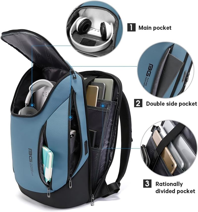 Red Lemon BANGE Captain Business Smart Backpack Waterproof fit 15.6 Inch Laptop Backpack with USB Charging Port,Travel Durable Backpack for Men and Women (light Blue) - Image 4