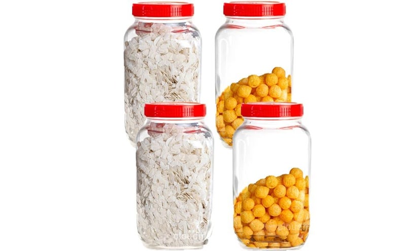 Home Stuffs AirTight LeakProof Plastic Red Lid 2 kg Glass Jar Container Kitchen jar set Store in Pickle Grains Daal DryFruits MultiGrain Atta Snacks Storage ContainerSquarepack of 2 - Image 1