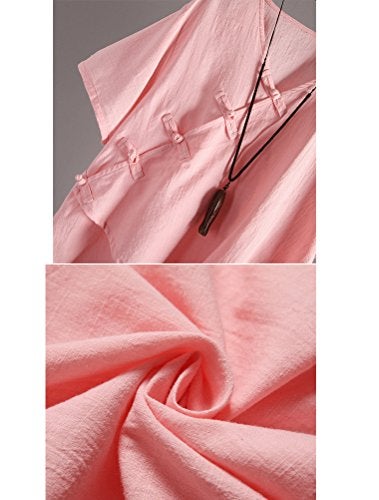 Minibee Women's Linen Retro Chinese Frog Button Tops Blouse Pink 2XL - Image 3